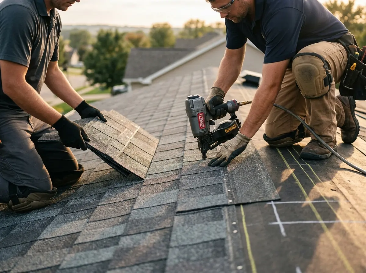 Professional roofer working on a residential roof in Nolanville